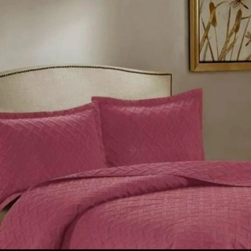 3PC Quilt Bedspread Set Oversized Queen Dusty Rose
